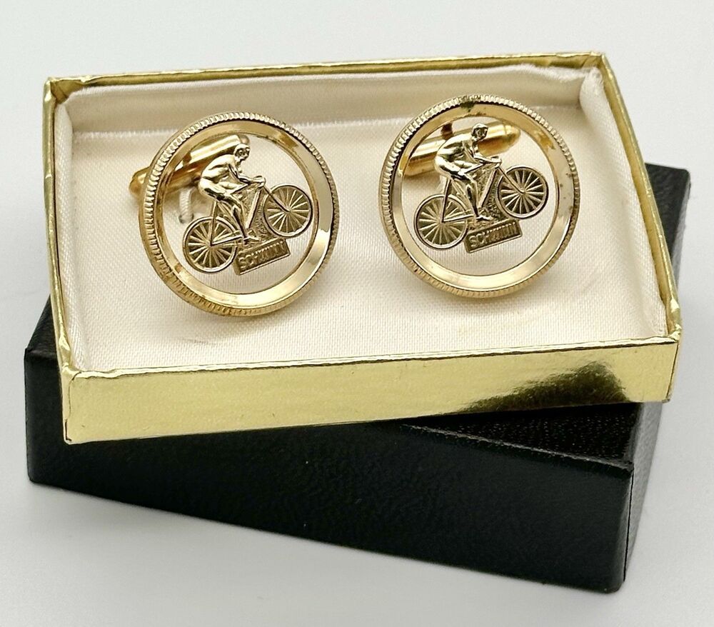 Vintage 1970s Schwinn Bicycle Cufflinks Dealer Promo Cyclist Racing Bike